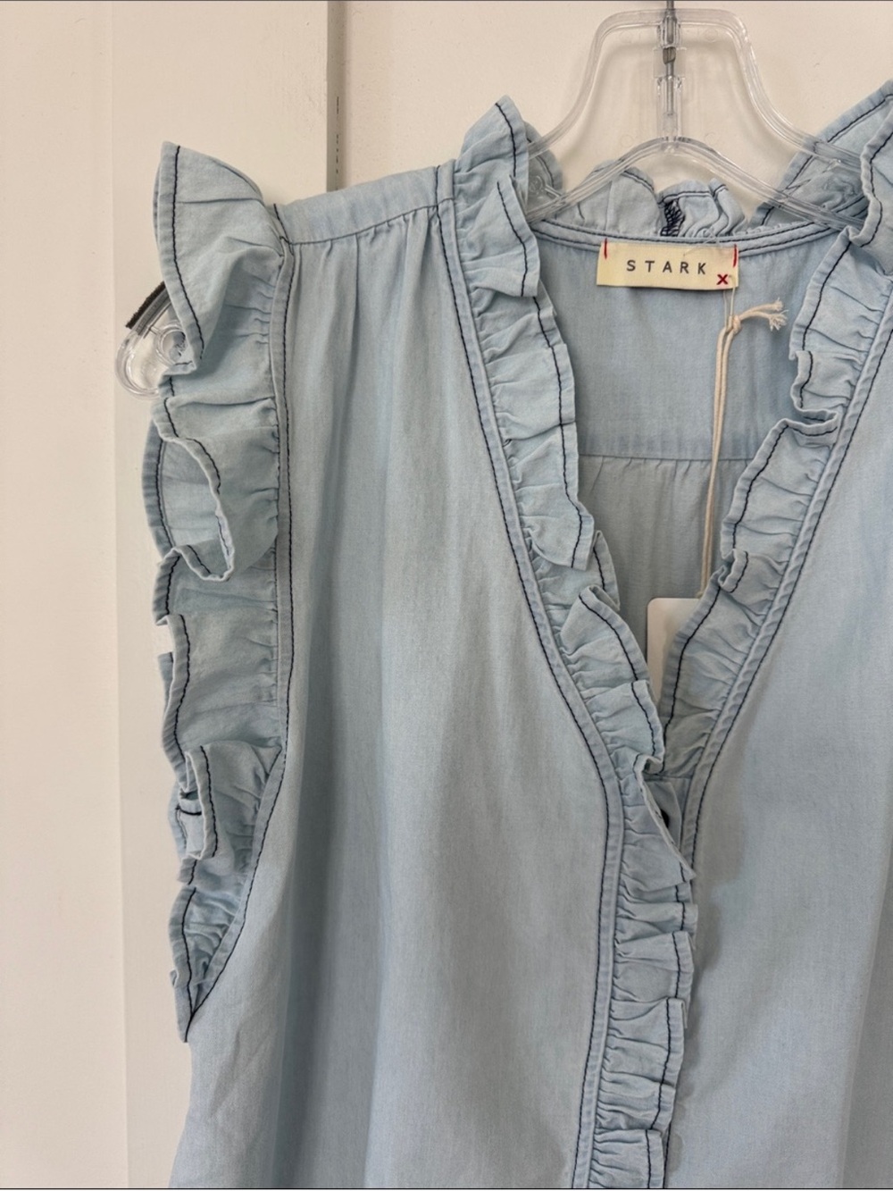 Stark X Light Blue Ruffle Sleeveless Chambray Top - Picture 3 of 4
